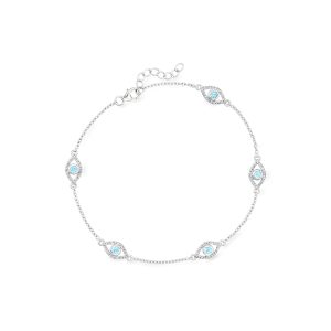 1.90 ct. t.w. Swiss Blue and White Topaz Evil Eye Station Anklet in Sterling Silver. 9"