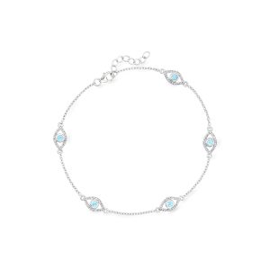 1.90 ct. t.w. Swiss Blue and White Topaz Evil Eye Station Anklet in Sterling Silver. 9"