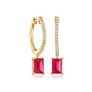 1.30 ct. t.w. Lab-Grown Ruby and .15 ct. t.w. Lab-Grown Diamond Hoop Drop Earrings in 18kt Gold Vermeil