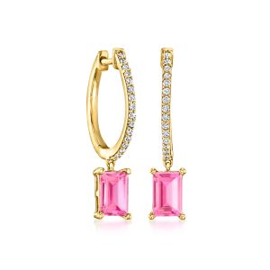 1.30 ct. t.w. Lab-Grown Pink Sapphire and .15 ct. t.w. Lab-Grown Diamond Hoop Drop Earrings in 18kt Gold Vermeil