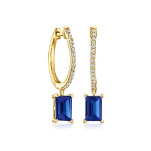 1.30 ct. t.w. Lab-Grown Sapphire and .15 ct. t.w. Lab-Grown Diamond Hoop Drop Earrings in 18kt Gold Vermeil