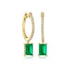 .90 ct. t.w. Lab-Grown Emerald and .15 ct. t.w. Lab-Grown Diamond Hoop Drop Earrings in 18kt Gold Vermeil