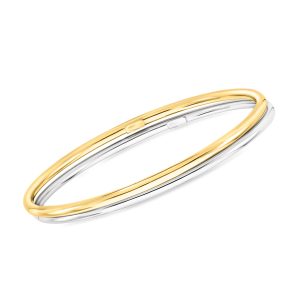 Italian Sterling Silver and 22kt Gold Over Sterling Jewelry Set: Two Polished Bangle Bracelets