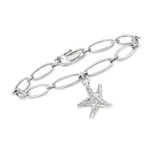 C. 1990 Vintage Tiffany Jewelry .16 ct. t.w. Diamond Starfish Charm Bracelet in Platinum. 7.25"