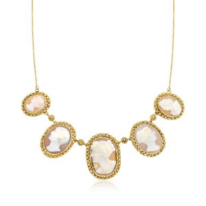 C. 1920 Vintage Brown Shell Cameo Necklace in 20kt Yellow Gold. 18"