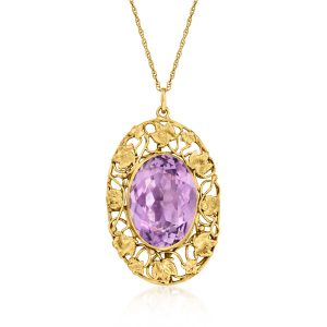 C. 1950 Vintage 19.50 Carat Amethyst and Leaves Pendant Necklace in 14kt Yellow Gold. 19"