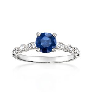 1.10 Carat Sapphire Ring with .15 ct. t.w. Diamonds in 14kt White Gold. Size 7