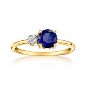 1.00 Carat Lab-Grown Sapphire and .10 Carat Lab-Grown Diamond Ring in 18kt Gold Vermeil