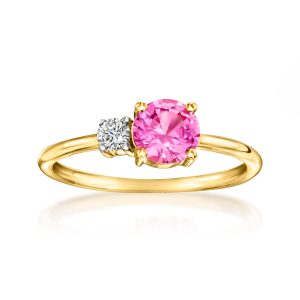1.00 Carat Lab-Grown Pink Sapphire and .10 Carat Lab-Grown Diamond Ring in 18kt Gold Vermeil