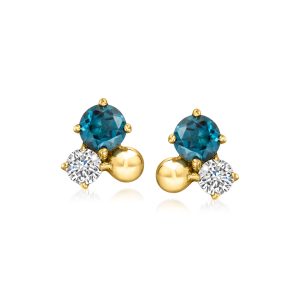 .40 ct. t.w. London Blue Topaz and .16 ct. t.w. Lab-Grown Diamond Earrings in 18kt Gold Vermeil