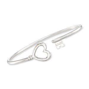 C. 1990 Vintage Tiffany Jewelry 18kt White Gold Heart and Key Cuff Bracelet. 7"