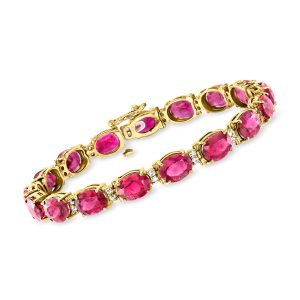 C. 1990 Vintage 26.35 ct. t.w. Pink Topaz and .70 ct. t.w. Diamond Bracelet in 14kt Yellow Gold. 7"