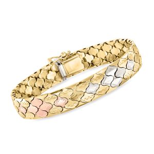 C. 1980 Vintage 14kt Tri-Colored Gold Fancy-Link Bracelet. 6"