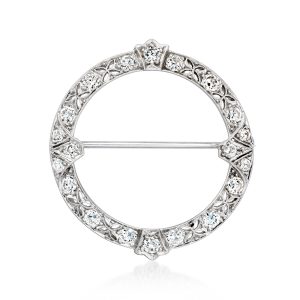 C. 1950 Vintage 1.40 ct. t.w. Diamond Filigree Circle Pin in Platinum