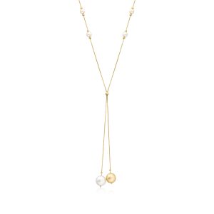 C. 1990 Vintage 6.9-12mm Cultured White and Golden Pearl Bolo-Style Necklace in 18kt Yellow Gold. 26"