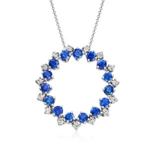 C. 1990 Vintage 2.25 ct. t.w. Sapphire and .60 ct. t.w. Diamond Eternity Circle Pendant Necklace in 14kt White Gold. 18"