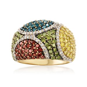 C. 1990 Vintage 4.50 ct. t.w. Multicolored Diamond Dome Ring in 14kt Yellow Gold. Size 9