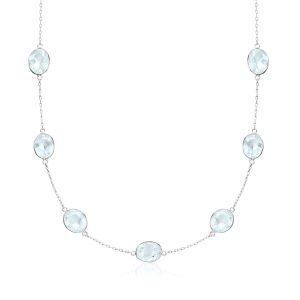C. 1970 Vintage 92.00 ct. t.w. Aquamarine Station Necklace in Platinum. 34"