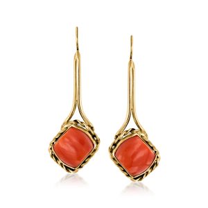C. 1970 Vintage Orange Coral Drop Earrings in 14kt Yellow Gold