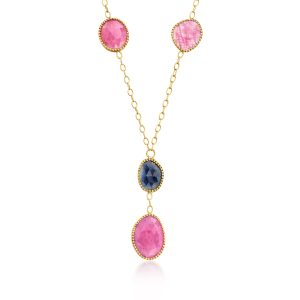 C. 1980 Vintage 22.00 ct. t.w. Ruby and 3.75 Carat Sapphire Drop Necklace in 14kt Yellow Gold. 17.5"