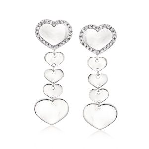 C. 1990 Vintage .48 ct. t.w. Diamond Heart Drop Earrings in 18kt White Gold