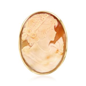 C. 1970 Vintage Orange Shell Cameo Pin/Pendant in 14kt Yellow Gold