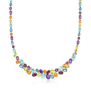 C. 1990 Vintage Effy 34.87 ct. t.w. Multi-Gemstone Mosaic Necklace with .25 ct. t.w. Diamonds in 14kt Yellow Gold. 16"