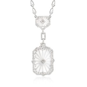 C. 1950 Vintage 11.00 ct. t.w. Rock Crystal Drop Necklace with Diamonds in 14kt White Gold. 16"