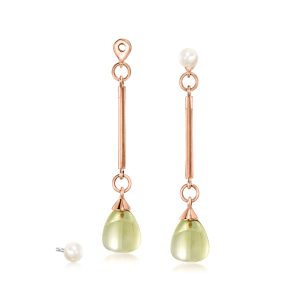C. 2000 Vintage Mimi Milano 6mm Cultured Pearl and 9.00 ct. t.w. Lime Quartz Interchangeable Drop Earrings in 18kt Two-Tone Gold