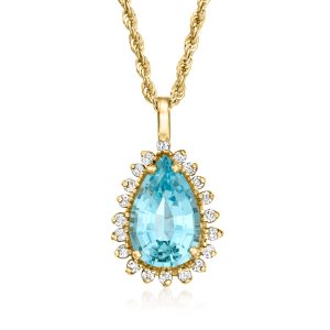 C. 1980 Vintage 7.50 Carat Sky Blue Topaz Pendant Necklace with .60 ct. t.w. Diamonds in 14kt Yellow Gold. 18"