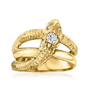 C. 1980 Vintage .19 ct. t.w. Diamond Snake Ring in 14kt Yellow Gold. Size 7