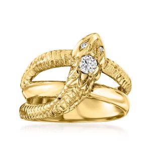 C. 1980 Vintage .19 ct. t.w. Diamond Snake Ring in 14kt Yellow Gold. Size 7