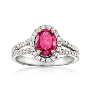 C. 1990 Vintage 1.50 Carat Pink Tourmaline Ring with .27 ct. t.w. Diamonds in 14kt White Gold. Size 7