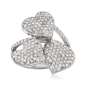 C. 1990 Vintage 1.50 ct. t.w. Diamond Hearts Ring in 14kt White Gold. Size 6