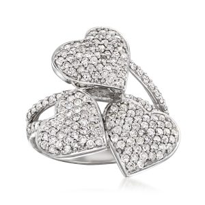 C. 1990 Vintage 1.50 ct. t.w. Diamond Hearts Ring in 14kt White Gold. Size 6