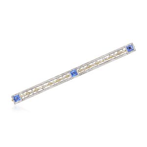 C. 1940 Vintage .90 ct. t.w. Sapphire Bar Pin in Platinum and 14kt Yellow Gold