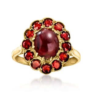 C. 1970 Vintage 4.30 ct. t.w. Garnet Ring in 9kt Yellow Gold. Size 8