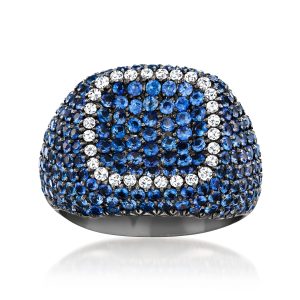 C. 2000 Vintage 5.50 ct. t.w. Sapphire Dome Ring with .30 ct. t.w. Diamonds in 18kt White Gold. Size 7.5