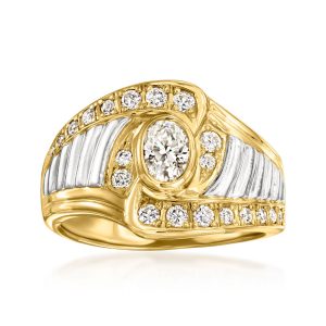 C. 1990 Vintage 1.03 ct. t.w. Diamond Ring in Platinum and 14kt Yellow Gold. Size 7