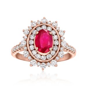 C. 2010 Vintage 1.00 Carat Ruby Ring with 1.00 ct. t.w. Diamonds in 14kt Rose Gold. Size 5