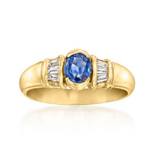 C. 1990 Vintage .75 Carat Sapphire Ring with .30 ct. t.w. Diamonds in 18kt Yellow Gold. Size 7.5
