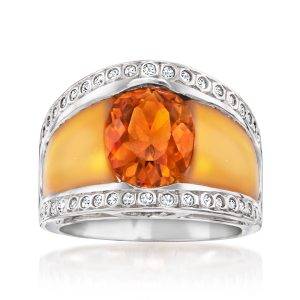 C. 2020 Vintage 3.25 Carat Citrine Ring with Orange Quartz and .38 ct. t.w. Diamonds in 18kt White Gold. Size 6.5