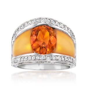 C. 2020 Vintage 3.25 Carat Citrine Ring with Orange Quartz and .38 ct. t.w. Diamonds in 18kt White Gold. Size 6.5