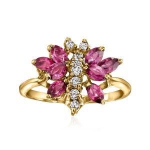 C. 1980 Vintage 1.20 ct. t.w. Pink Sapphire Butterfly Ring with .20 ct. t.w. Diamonds in 14kt Yellow Gold. Size 7