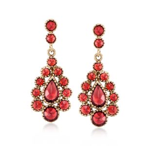 C. 1980 Vintage 5.00 ct. t.w. Garnet Cluster Drop Earrings in 14kt Yellow Gold