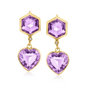 C. 1980 Vintage 15.50 ct. t.w. Amethyst Drop Earrings with Diamonds in 18kt Yellow Gold