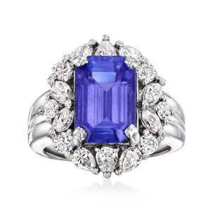 C. 1990 Vintage 6.50 Carat Tanzanite Ring with 1.45 ct. t.w. Diamonds in Platinum. Size 7