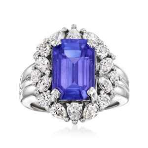 C. 1990 Vintage 6.50 Carat Tanzanite Ring with 1.45 ct. t.w. Diamonds in Platinum. Size 7