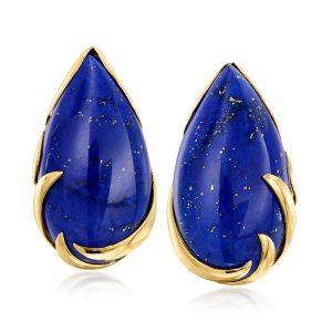 C. 1980 Vintage Lapis Earrings in 14kt Yellow Gold
