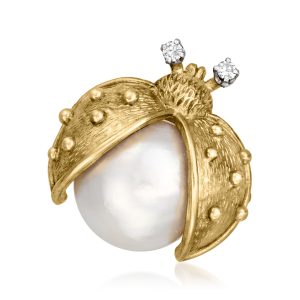 C. 1980 Vintage 16mm Cultured Mabe Pearl Ladybug Pin with .10 ct. t.w. Diamonds in 18kt Yellow Gold